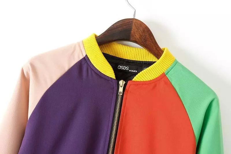Women baseball jacket Fashion Autumn patchwork colorful Zipper pocket Casual Long sleeve sports brand chaquetas mujer