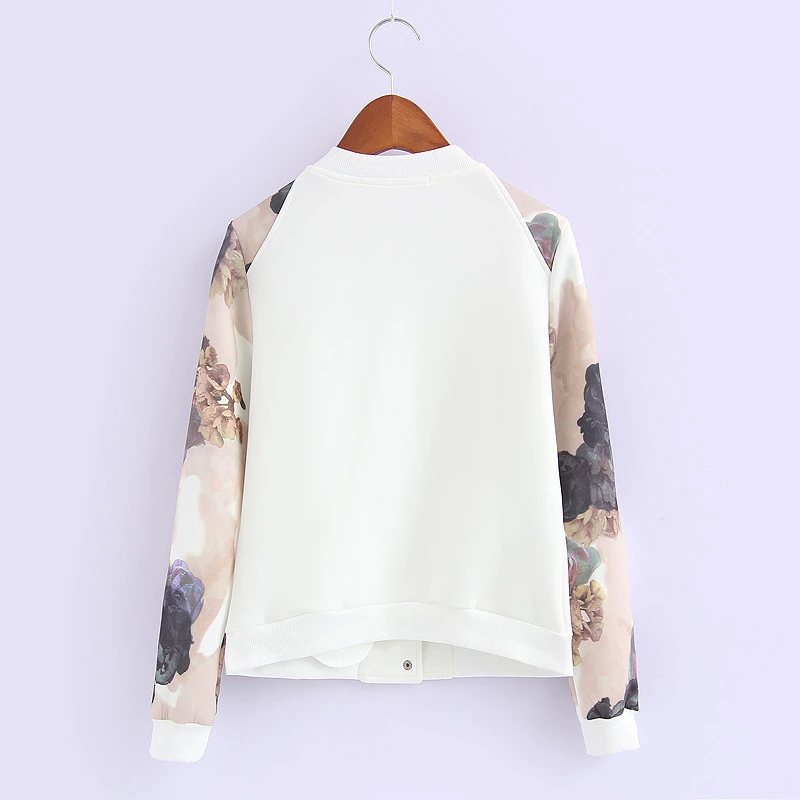 Women baseball jacket Fashion Autumn White Floral print Patchwork sport pocket button Casual Long sleeve brand tops