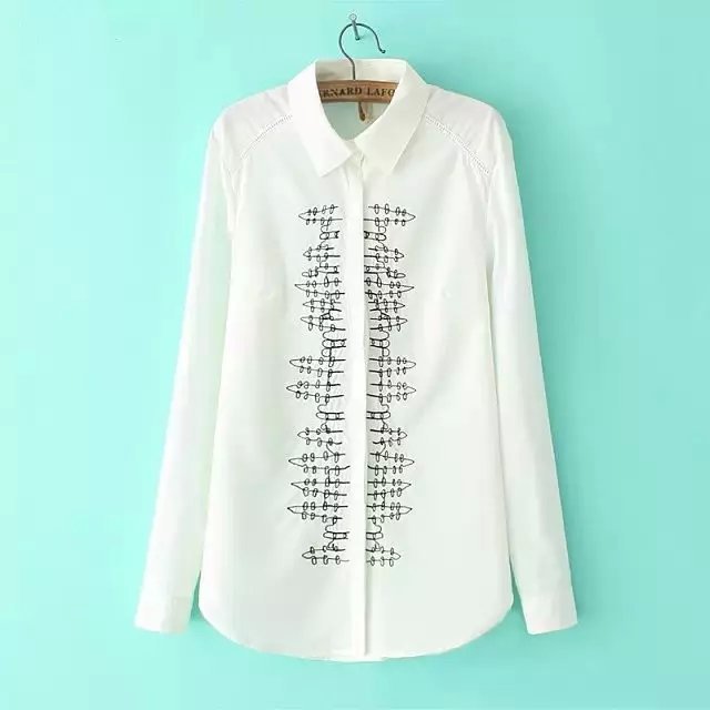 Women Blouse Fashion autumn formal Embroidery Turn-down Collar long Sleeve Office Lady White shirt blusas camisa Brand