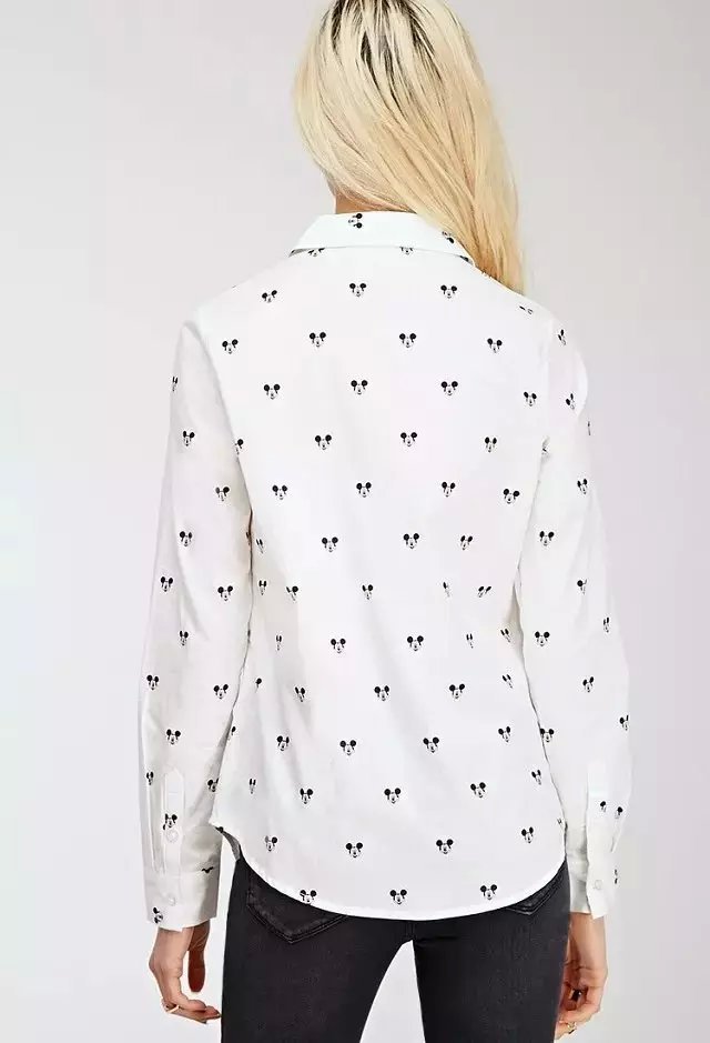 Women Blouse Fashion cotton Mickey Print Turn-down Collar long Sleeve Office Lady White shirt blusas camisa Brand