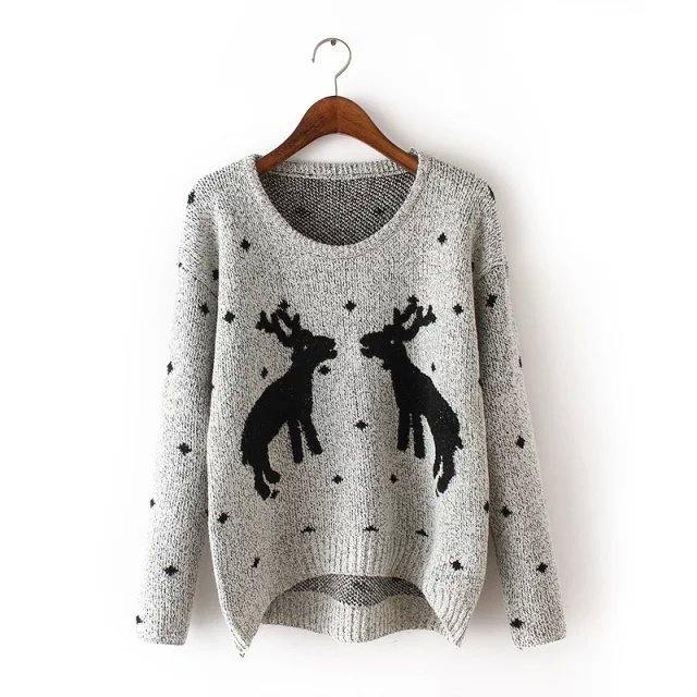 Women Christmas Fashion winter Red Deer pattern O-neck Knitted Sweaters Pullovers batwing Sleeve Casual brand Outwear tops