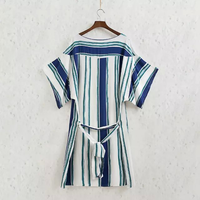 Women Dresses Fashion Stripe Print with belt vintage Batwing Sleeve casual brand street vestidos de fiesta