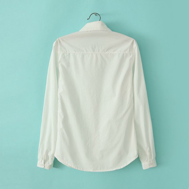Women fashion Spring elegant letter elephant print white cotton blouses long sleeve turn-down collar shirt casual brand