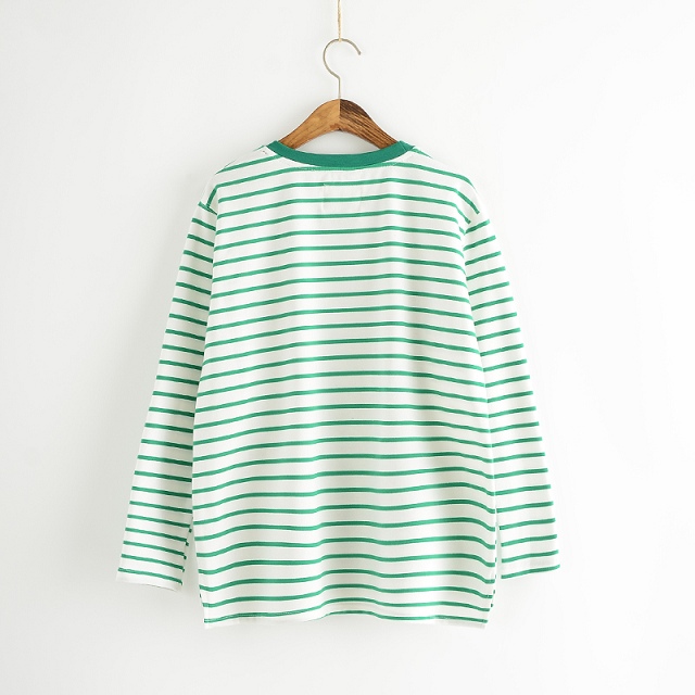 Women Green Striped print T-shirts fashion Embroidery O-Neck shirt Outerwear loose casual batwing sleeve Brand Tops
