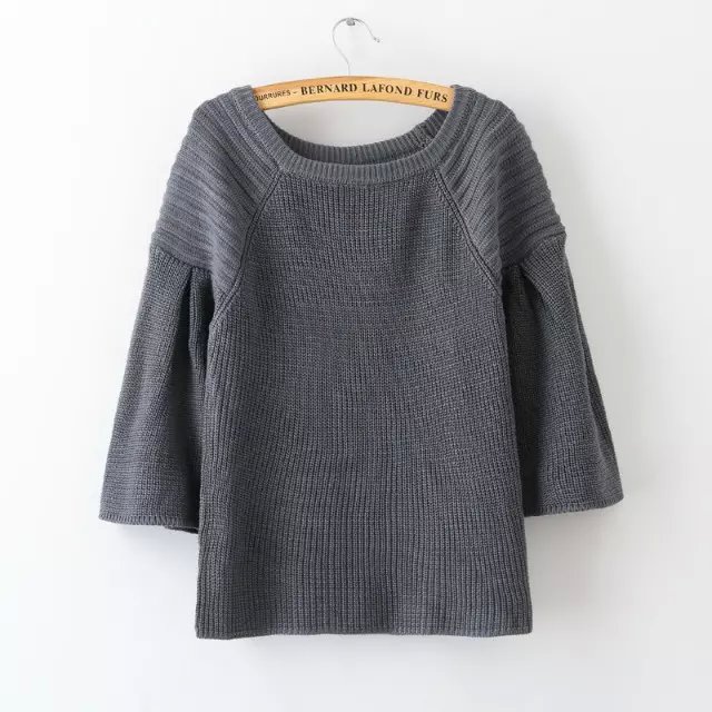 Women knitted Sweater Autumn Fashion Red O-Neck Pullover knitwear Flare Three Quarter Sleeve Casual brand for female