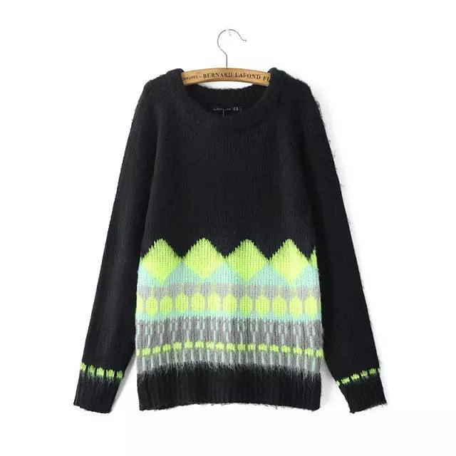 Women Knitted sweaters Autumn Fashion Elegant Green Plaid Pullover O neck long Sleeve Casual Outwear woman vogue