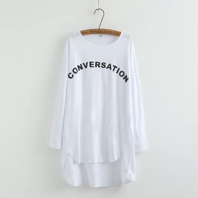 Women long T-shirts Fashion cotton Irregular Hem Letter print long sleeve T shirt Casual brand tops camisetas mujer
