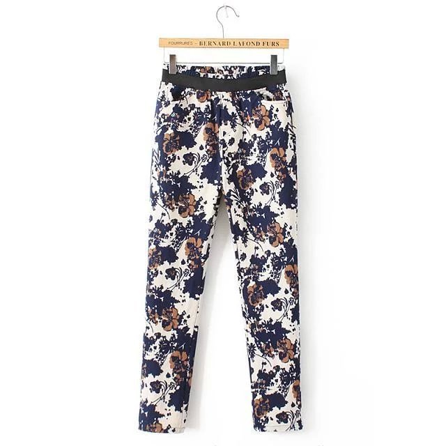 Women Pants Fashion American Ink Print elastic waist Stretch Pocket Trousers Casual brand office formal sport