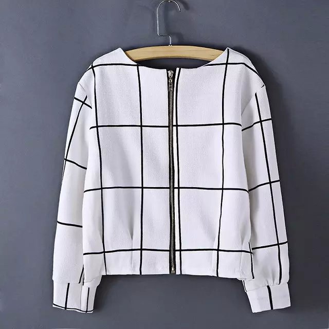 Women Plaid Crop Blouse Fashion White Sweet Streetwear Back Zipper long Sleeve shirt blusas camisa