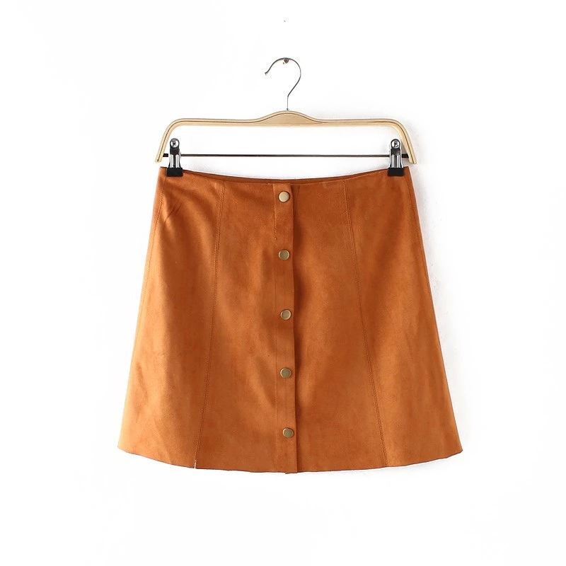 Women skirt Fashion American apparel Suede leather brown buttons school Skirts Female Mini saias feminina faldas jupe