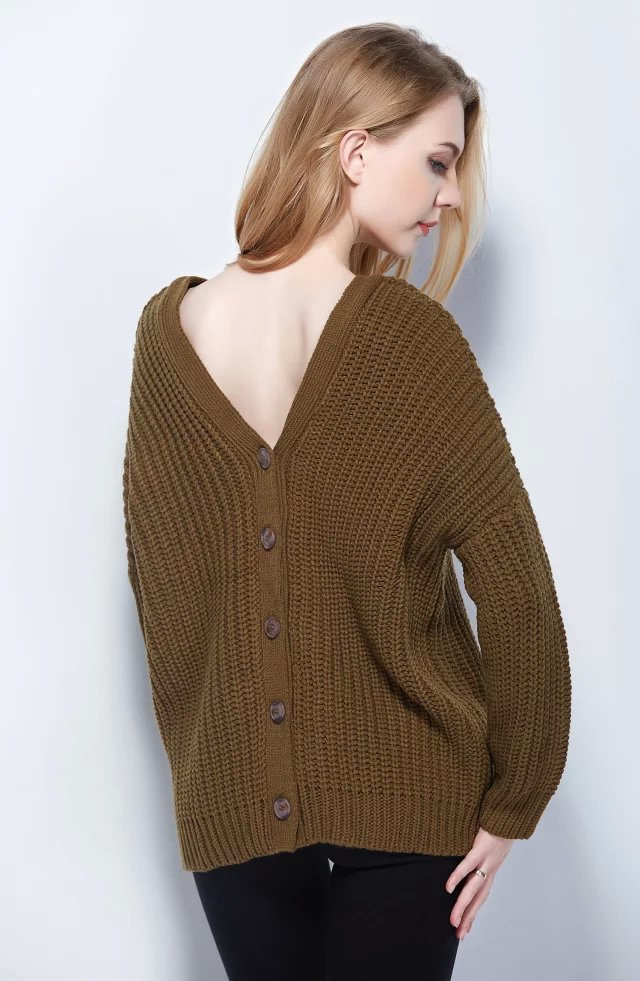 Women sweaters Autumn Fashion Twist Army green Pullover knitwear v-neck batwing sleeve back button Casual knitted brand
