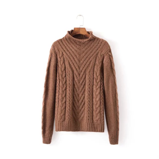 Women sweaters Winter Thick Fashion Knitted yellow Twist Pullover knitwear Turtleneck long sleeve Casual brand tops