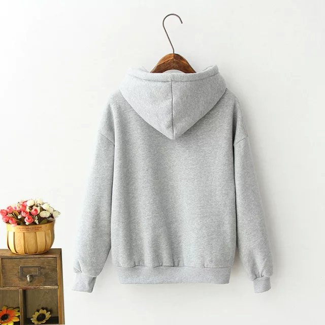 Women sweatshirt Fashion winter thick Gray deer Embroidery pullover Casual batwing sleeve drawstring hooded pocket hoodies