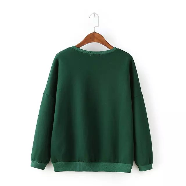 Women Sweatshirts Autumn Fashion Cartoon Letter Print green Sport Pullover O-neck long sleeve Casual brand feminino tops