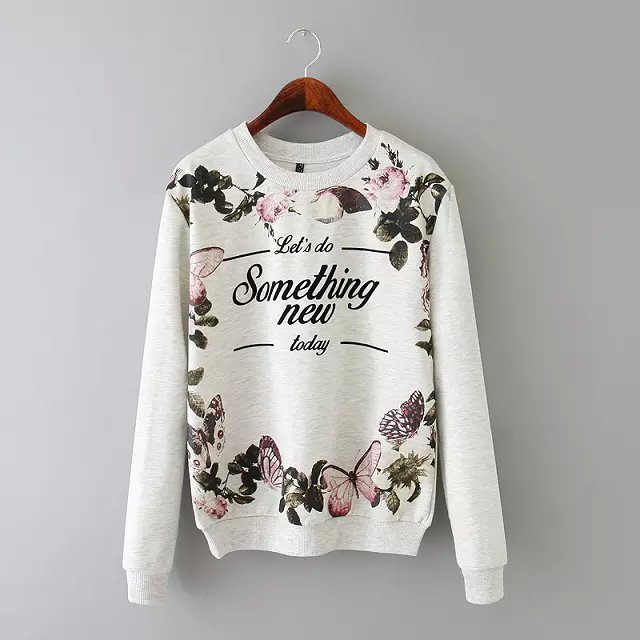 Women Sweatshirts Autumn Fashion Flocking Letter Floral Print White Sport Pullover O neck long sleeve Casual brand tops