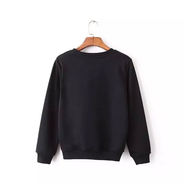 Women Sweatshirts Autumn Fashion Floral print Pullover Black Hoodies O-neck long sleeve Casual brand vogue