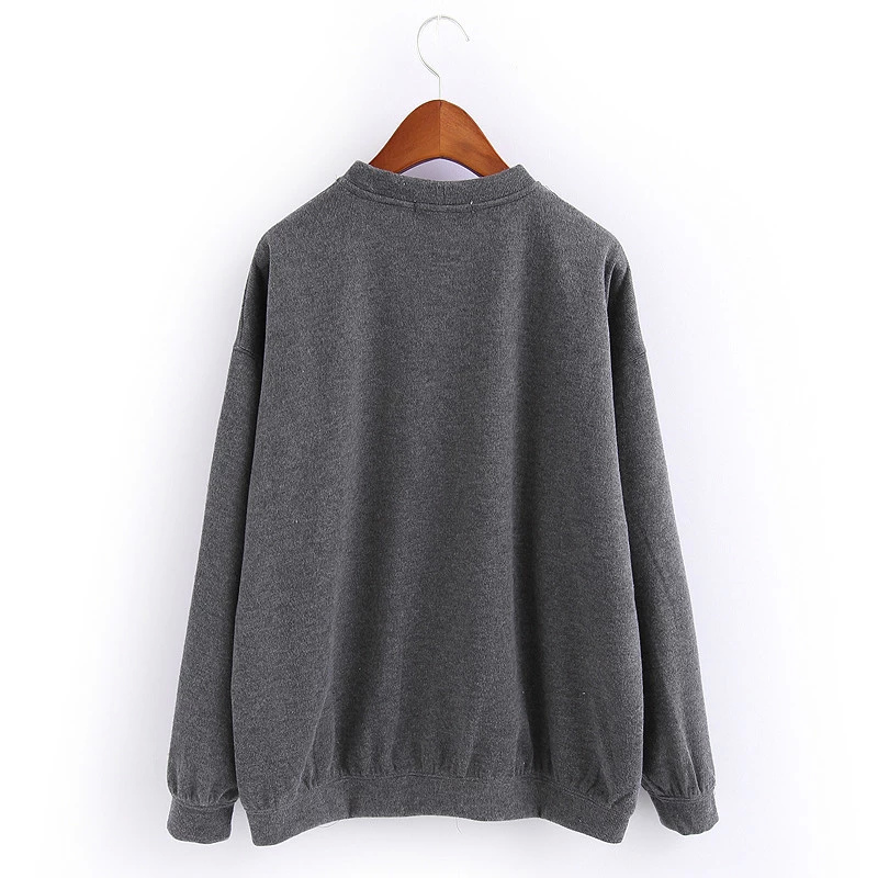 Women Sweatshirts Autumn Fashion gray Letter Embroidery Sports Pullover O-neck batwing sleeve hoodies Casual loose brand