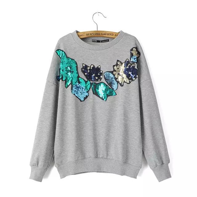 Women Sweatshirts Autumn Fashion Paillette embroidery white Pullover knitwear long sleeve Casual knitted brand women vogue