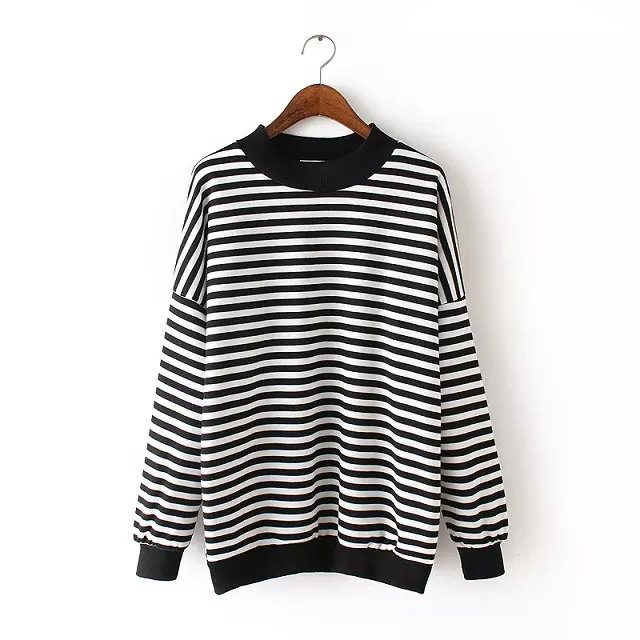 Women Sweatshirts Fashion gray striped print winter thick warm Pullover Turtleneck long sleeve hoodies Casual brand tops