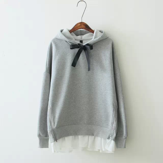 Women Sweatshirts Winter Fashion Brief Hooded Gray Patchwork sport Pullover knitwear Long Sleeve Casual brand tops