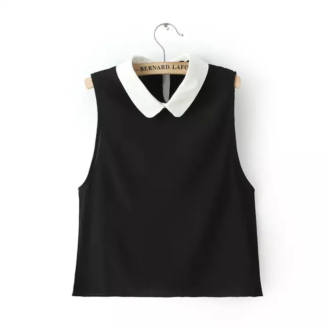 Women Tanks Summer fashion Sexy Peter Pan Collar black Crop Tops Sleeveless tee cropped