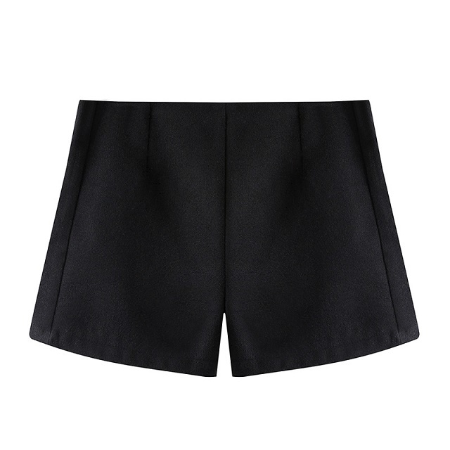 Wool shorts for women Fashion Autumn Faux Leather Patchwork Office Lady High waist black Plus Size Casual shorts
