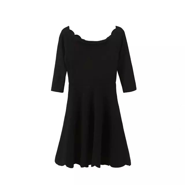 American Fashion women elegant sexy black mini Dress slash neck off shoulder Three Quarter sleeve stretch casual brand
