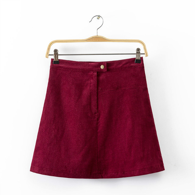 American Fashion Women winter warm Corduroy cotton mini A-Line Skirts Buttons Ladies Casual Brand Saia Faldas Jupe