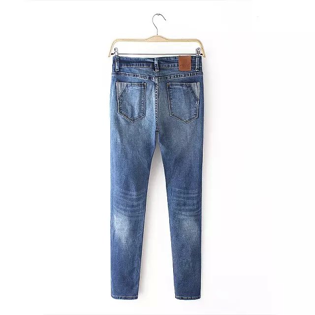 Autumn Fashion Women Denim Ripped Embroidery blue Zipper Jeans pocket Capris length pants Casual designer Plus Size
