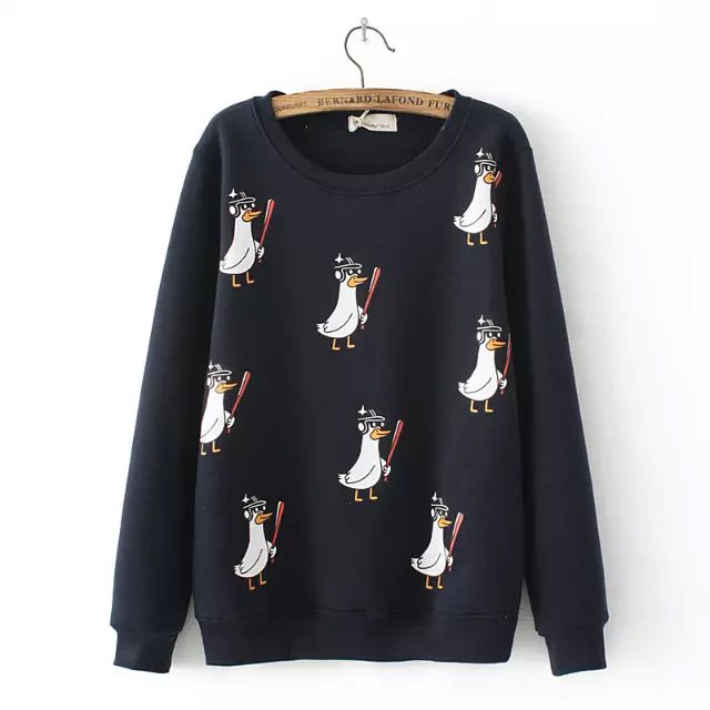Autumn Fashion Women elegant thick long Sleeve pullover penguin print Sweatshirts Casual O-neck hoodies brand Tops