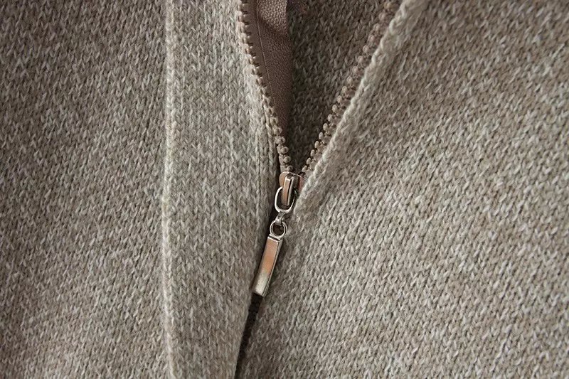 Cardigan for Women Winter Fashion beige zipper drawstring Knitted Sweaters batwing Sleeve pocket Casual outwear brand