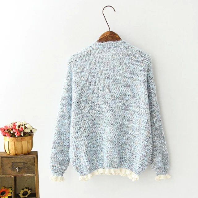 Cardigan for Women winter Fashion Colorful Yarn ruffle O-neck long sleeve Sweaters Knitted button Casual brand Outwear
