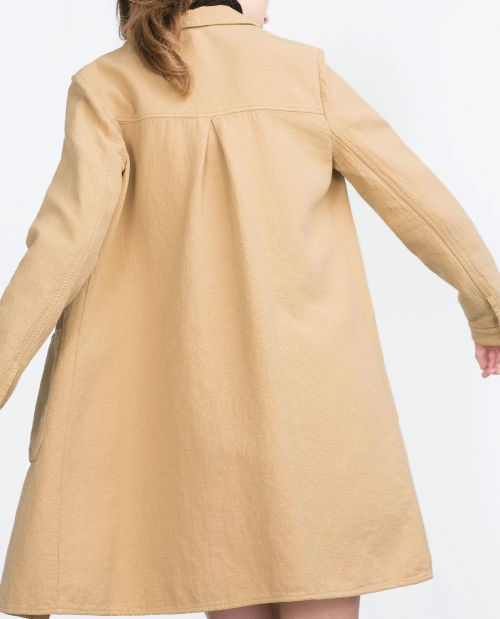 European Fashion Women Linen cotton pocket Peter pan collar Khaki long Jacket Stretch long sleeve button brand coat