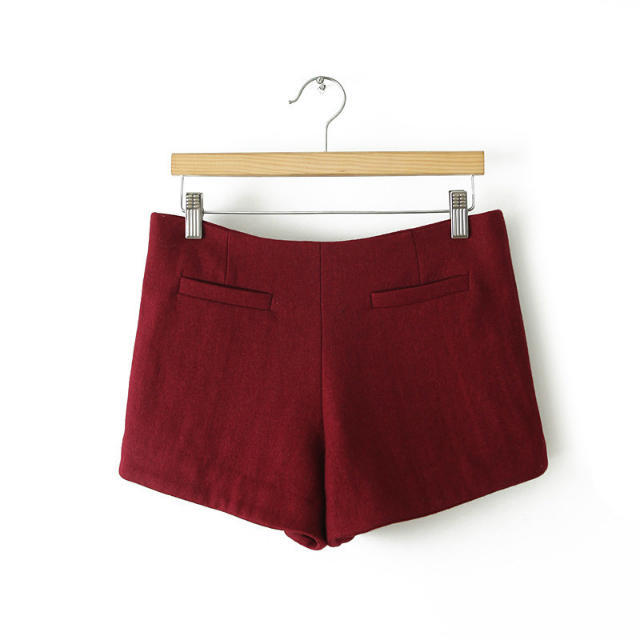 Fashion American style Women winter Red woolen button high waist shorts casual fit brand female