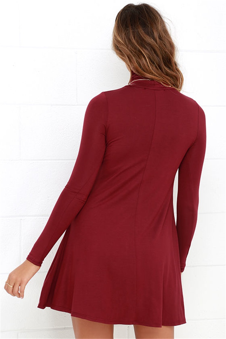 Fashion Elegant American Appearl red Pleated Mini Dress for women Turtleneck long sleeve causal brand designer plus size