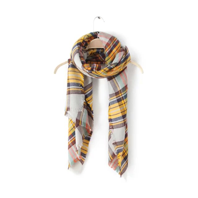 Fashion England Style Scarves & Wraps Adult Acrylic Shawl Stylish Warm Neck Wrap Yellow plaid pattern Women Soft Scarf