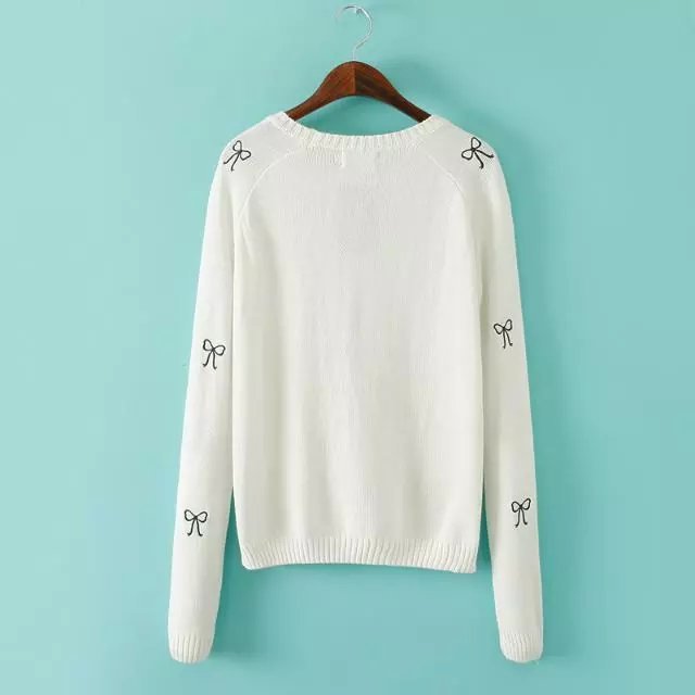 Fashion Ladies Elegant embroidery Bow Tie pullover sweater Casual O-neck Long sleeve outwear brand
