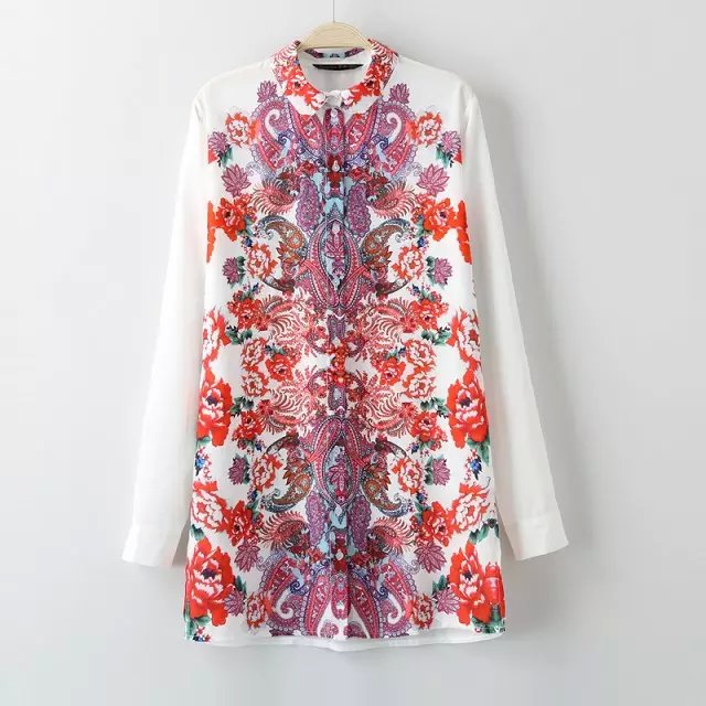 Fashion Ladies' elegant Paisley Floral print button long blouses turn-down collar plus size shirts casual brand tops