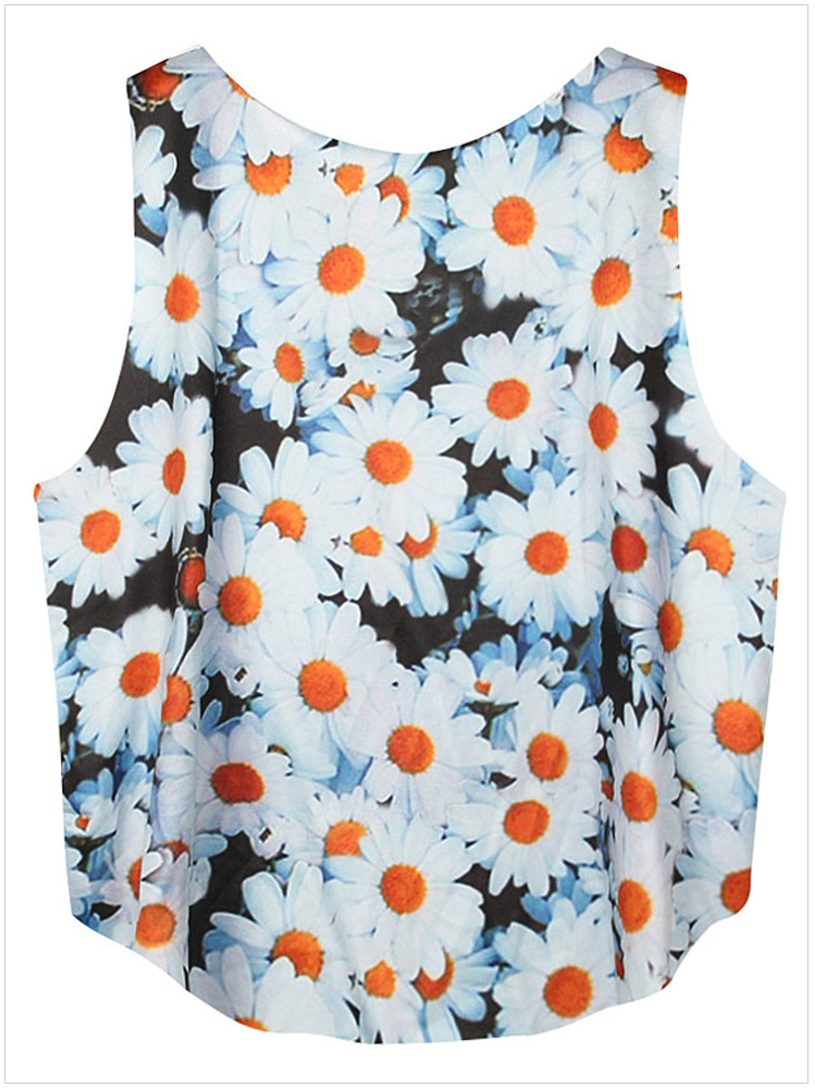 Fashion New Women Elegant Floral Print vest O-neck Sleeveless short Crop Tank Tops Casual brand Tops