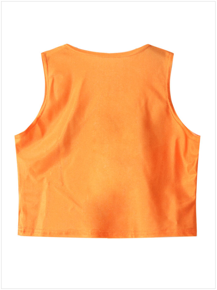 Fashion New Women Elegant orange Carton Print vest O-neck Sleeveless Stretch short Crop Tank Tops Casual brand