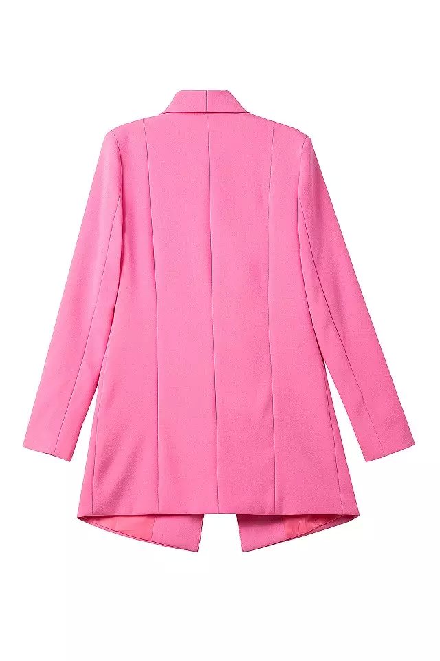 Fashion office lady pink long sleeve pocket button long blazer for women work wear long sleeve jacket casual brand female