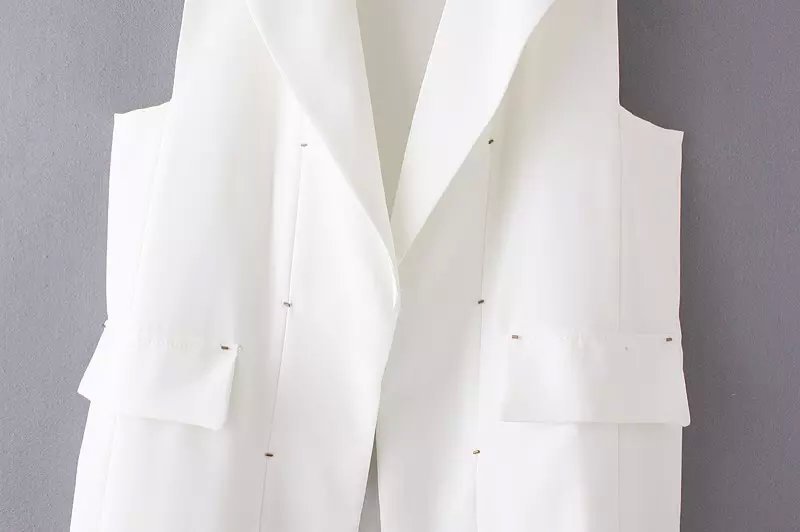 Fashion Vest for Women Beading Office Lady Elegant jackets sleeveless pocket White outwear Casual brand