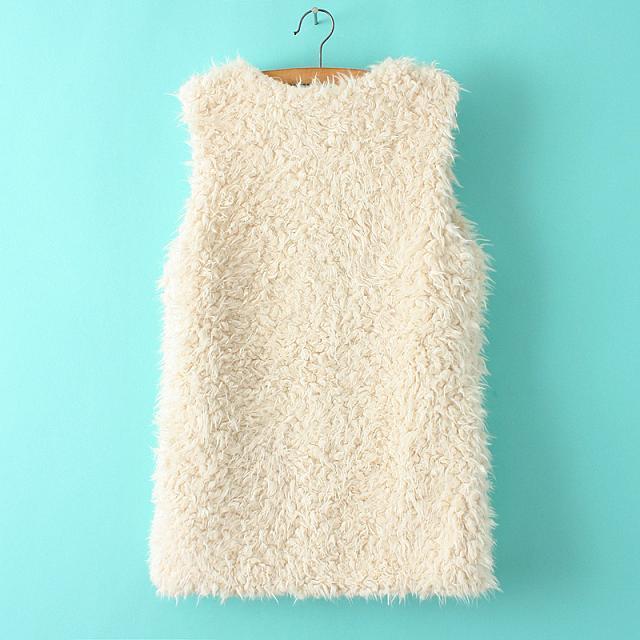 Fashion winter Thick warm White wool vests for Women V-neck Sleeveless outwear casual brand female plus size