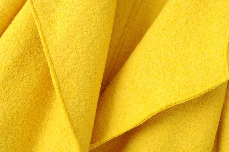 Fashion Winter Women Female Pockets yellow Woolen Long Sleeve pocket coat turn-down collar thick warm Brand plus size