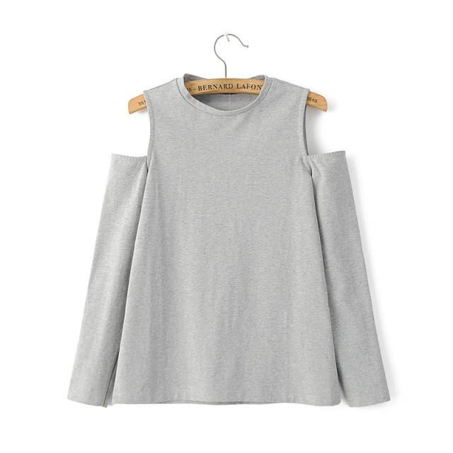 Fashion Women Basic School Style Gray cotton O-neck off shoulder T-Shirt long Sleeve female shirts Casual brand tops