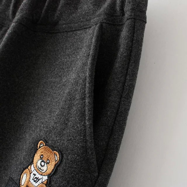 Fashion women black bear Embroidery patchwork elastic waist pocket sport pants casual winter thick warm Trousers plus size