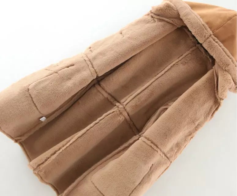 Fashion Women brown Faux Suede Leather fur hooded Jacket button pocket Casual long sleeve winter thick warm brand Coats