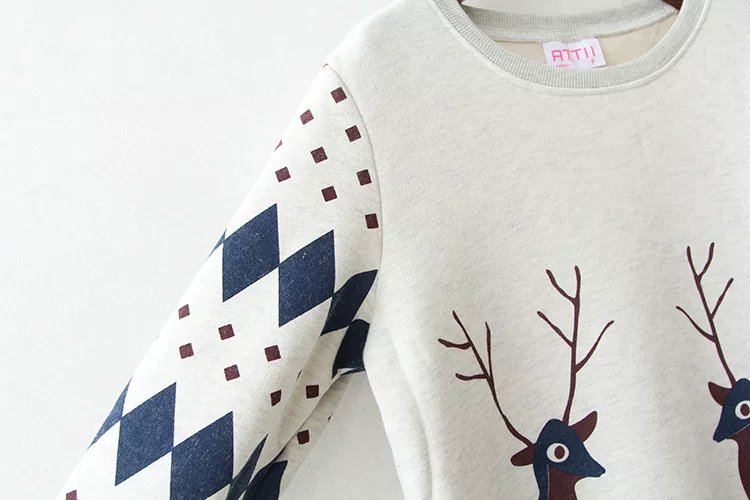 Fashion women Christmas thick gray deer Geometric print pullover hoodies Sweatshirts Casual long sleeve shirts Brand Tops