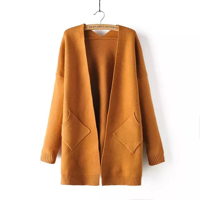 Fashion women elegant Beige Knitted cardigans batwing sleeve pocket coats casual outwear sweaters brand top For Female