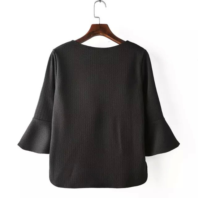 Fashion Women elegant black blouses O-neck Flare Sleeve vintage shirt casual office lady brand design female tops